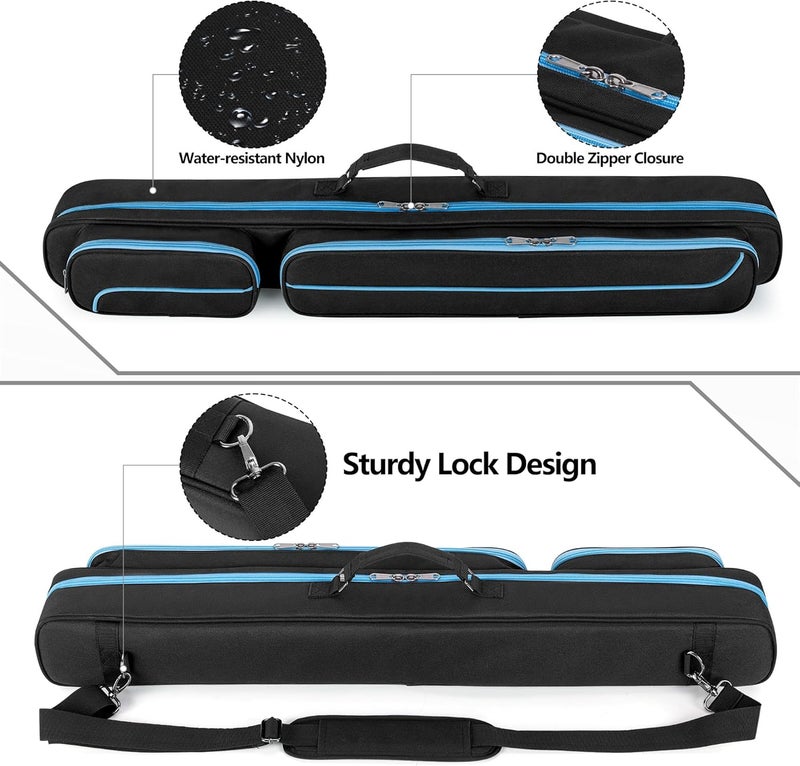 GOBUROS Pool Cue Case, 2 x 2 Pool Stick Case with 2 Shafts and 2 Butts Slots, Heavy Duty Billiard Cue Carrying Case for Pool Cue Accessories - Image 4